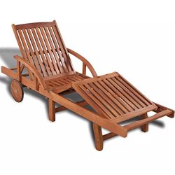 Festnight Outdoor Patio Chaise Lounge Chairs with 2 Wheels, Sun Lounger Solid Acacia Wood 78.7&# ...