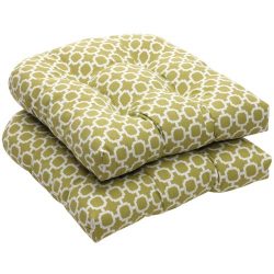 Pillow Perfect Indoor/Outdoor Green/White Geometric Wicker Seat Cushions, 2-Pack