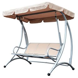 Outsunny Sling Fabric 3 Person Steel Outdoor Patio Porch Swing Chair with Adjustable Canopy Lawn ...