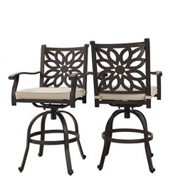 PHI VILLA Extra Wide Outdoor Patio Pub Height Swivel Bar Stools Cast Aluminum Arms Chairs Set of ...