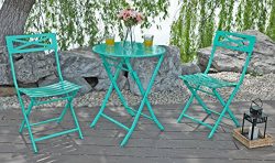 Captiva Designs 3 Pcs Outdoor Patio Stable Steel Bistro Folding Table and Chair Furniture Set,Green