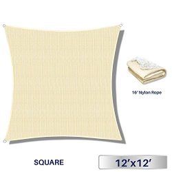 Windscreen4less 12′ x 12′ Square Sun Shade Sail – Beige with White Strips Dura ...