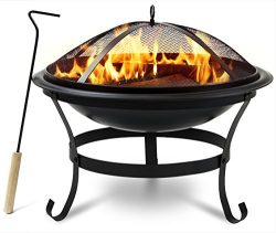 Sorbus Fire Pit Bowl 30”, Includes Mesh Cover, Log Grate, Curved Legs, and Poker Tool, Great BBQ ...