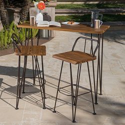 Great Deal Furniture Leonardo Outdoor Industrial Teak Finished Acacia Wood Bar Set with Rustic M ...