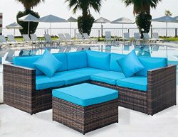 Leisure Zone 4 PCS Outdoor Cushioned PE Rattan Wicker Sectional Sofa Set Garden Patio Furniture  ...