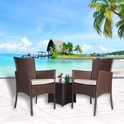 Cloud Mountain 3 PC Wicker Bistro Set Patio PE Rattan Furniture Conversation Set Backyard Outdoo ...