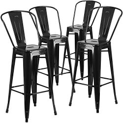 Flash Furniture 4 Pk. 30” High Black Metal Indoor-Outdoor Barstool with Back