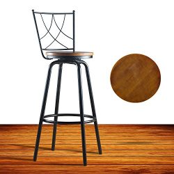 URANMOLE Round Wood Seat Bar/Counter Height Adjustable Swivel Metal Bar Stool/Chair with Backres ...