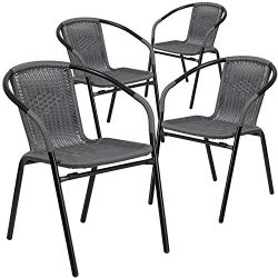 Flash Furniture 4 Pk. Gray Rattan Indoor-Outdoor Restaurant Stack Chair