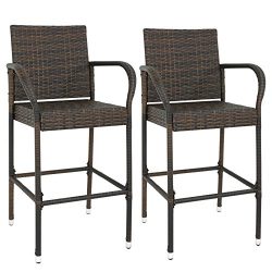 BBBuy Wicker Bar Stool Outdoor Backyard Chair Patio Furniture With Armrest