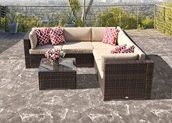 6 Piece Patio Furniture Outdoor Furniture Sectional Set, All Weather PE Brown Wicker Patio Set S ...