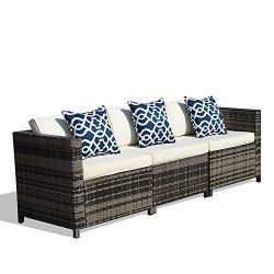 PATIOROMA 3 Piece Cushioned Outdoor Furniture Garden Patio Conversation Set with Cream White Cus ...