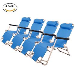 Lucky Tree 4 Pack Flat Folding Patio Lounge Chair Outdoor Camping Reclining Chairs for Beach Lawn