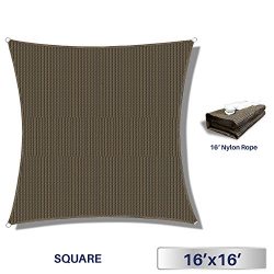 Windscreen4less 16′ x 16′ Square Sun Shade Sail – Brown with Black Strips Dura ...