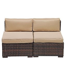 Super Patio 2 Piece Armless Chair Outdoor Furniture All Weather PE Wicker Sofa Chair with Thick  ...