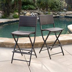 Marinelli Outdoor Multibrown Wicker Barstools (Set of 2)