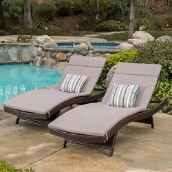 Salem Outdoor Brown Wicker Adjustable Chaise Lounge with Charcoal Colored Cushions (Set of 2) by ...