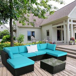 Peach Tree 7 PCs Outdoor Patio PE Rattan Wicker Sectional Sofa Furniture Set With 2 Pillows and  ...
