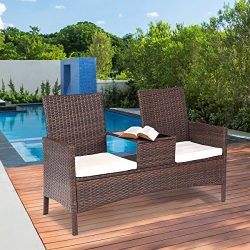 TANGKULA Outdoor Furniture Set Paito Conversation Set with Remoable Cushions & Table Wicker  ...