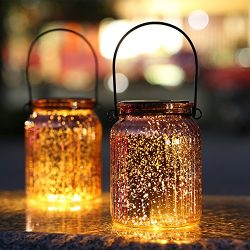 Sunwind Solar Mercury Glass Mason Jars – 2 Pack Bronze Table Lamp Hanging Outdoor Lights f ...