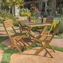 Vicaro | 5 Piece Wood Outdoor Folding Dining Set | Perfect For Patio | with Natural Finish