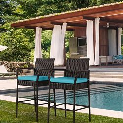 Kinbor Outdoor 2 Pcs Outdoor Bar Height Chair Set Patio Wicker Rattan Counter Dining Desk Bar St ...