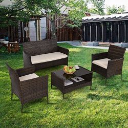 Patio Furniture Sets Clearance Conversation 4 Piece Waterproof Outdoors Wicker (Beige)