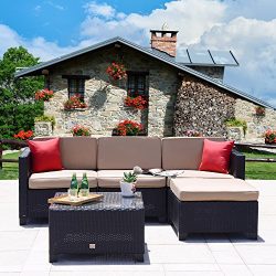 Cloud Mountain 5 PC Patio PE Rattan Wicker Furniture Set Outdoor Backyard Sectional Conversation ...