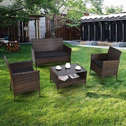 Premium Patio USA Patio Furniture Sets Clearance Conversation 4 Piece Waterproof Outdoors Wicker ...