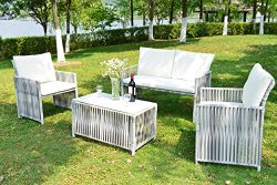 GOJOOASIS Outdoor Patio Furniture Wicker Rattan Sofa Sectional 4PCS Garden Conversation Set Grey ...