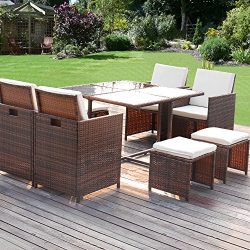 Homall 9 Piece Patio Furniture Dining Set Clearance Patio Wicker Rattan Table and Chairs Set Out ...