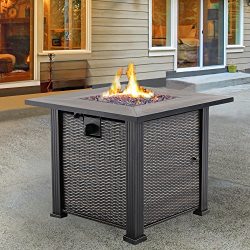 Nuu Garden Outdoor Patio LP propane 30 Inch Square Gas Fire Pit Table AF001, 50,000 BTU