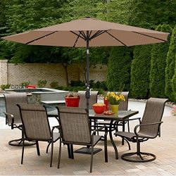 SUPER DEAL 10 ft Patio Umbrella LED Solar Power, with Tilt Adjustment and Crank Lift System, Per ...