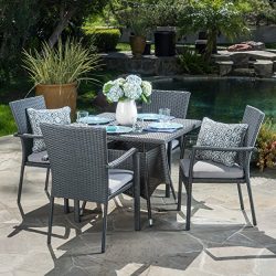 Cabela | 5 Piece Wicker Outdoor Dining Set with Cushions | Perfect For Patio | in Grey