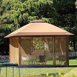SunTime 12′ x 12′ Pop Up Canopy with Mosquito Netting and Solar LED, Outdoor Portabl ...