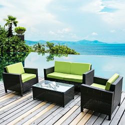 Merax. 4 PC Outdoor Rattan Patio Furniture Set PE Rattan Wicker Sofa Set Garden Lawn Sofa with C ...