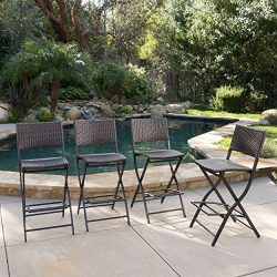 Marinelli Outdoor Multibrown Wicker Barstools (Set of 4)