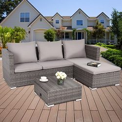 TANGKULA 3PC Patio Rattan Sofa Set Outdoor Garden Patio Wicker Rattan Adjustable Steel Frame Con ...