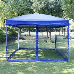 VIVOHOME Outdoor Easy Pop Up Canopy Screen Party Tent with Mesh Side Walls Blue 10 x 10 ft