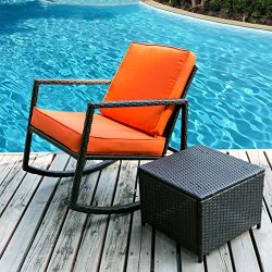 Merax Rattan Rocker Chair Patio Wicker Rocking Armed Chair Outdoor Garden Lounge Chair with Cush ...