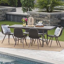 Nira Outdoor 7 Piece Multibrown Wicker Dining Set with Foldable Rectangular Dining Table