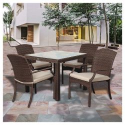 Miami Beach 5pc Wicker Patio Dining Set – Brown