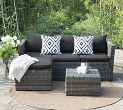 View & co Patio Furniture 3 PCS Outdoor Sectional Furniture Set P.E Rattan Conversation Sets ...