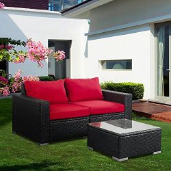 Outdoor Patio Furniture Sets PE Rattan Wicker Sofa Sectional with Rust Red Cushions