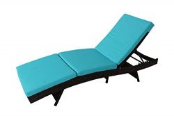 Outdoor Patio Brown Rattan Wicker Adjustable Cushioned Chaise Lounge Chair(Turquoise Cushion)