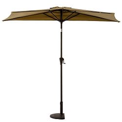 FLAME&SHADE 9ft Half Patio Umbrella Outdoor Market Parasol with Crank Lift, Push Button Tilt ...