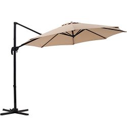 SUPERJARE 10 FT Offset Hanging Umbrella, Outdoor Patio Cantilever with Tilt Canopy, Crank Lift & ...