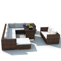 Festnight 28 Piece Patio Dining Lounge Set Outdoor Sectional Sofa Furniture Set with Cushions as ...