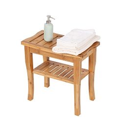 Peach Tree Home Bamboo Shower Seat Bench Spa Bath Deluxe Organizer Stool With Storage Shelf For  ...