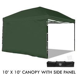 Punchau Pop Up Canopy Tent with Sidewall 10 x 10 Feet, Green – UV Coated, Waterproof Insta ...